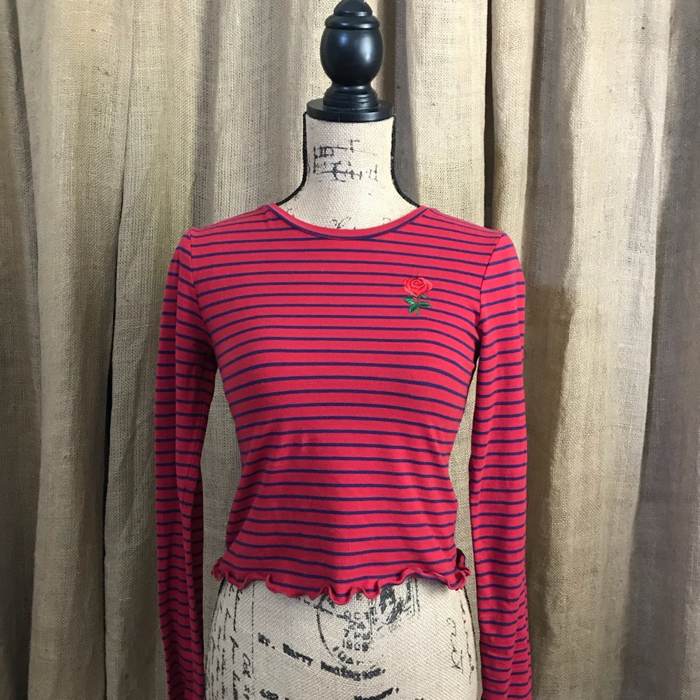 Red Striped Rose Crop Top